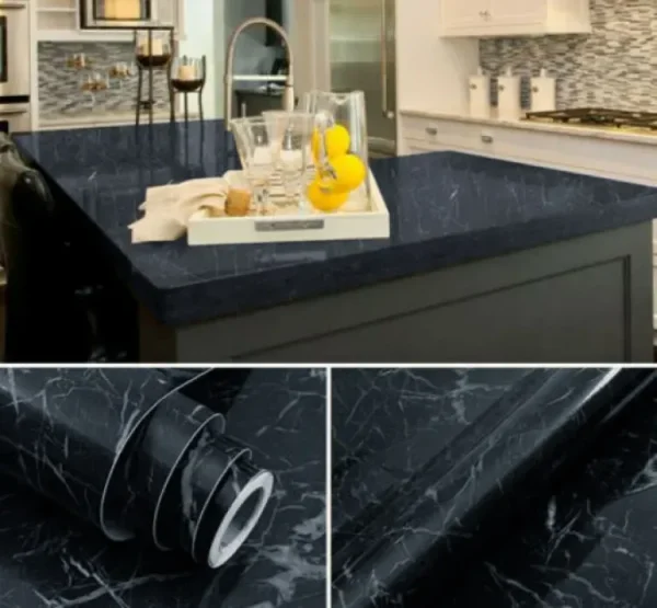 Self Adhesive Black Marble Sheet Sticker For Kitchen,(60×200) Cupboard, Wall – Anti Oil And Heat Resistant Wallpaper - Image 4