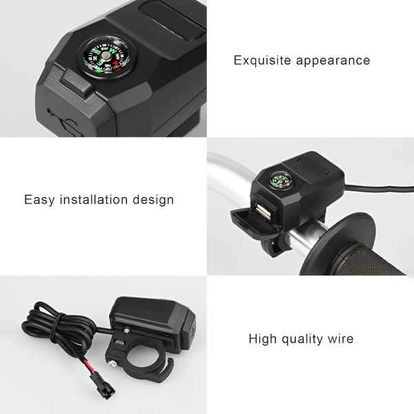 Motorcycle USB Charger with Compass – Fast Charging, Waterproof, 36-105V – Universal for Motorcycles & E-Bikes - Image 5