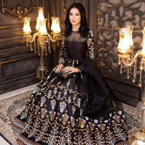 Elegant Teal Katan Silk Block Printed Maxi Suit - 3 Pcs Set