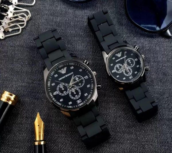 2 Pcs Unisex Stainless Steel Chronograph Couple Watches - Round Multicolor Design - Image 9