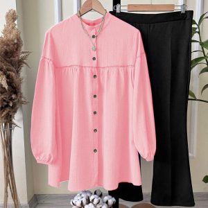 2 Pcs Women's Stitched Plain Shirt And Trouser