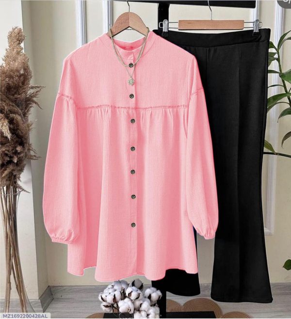 2 Pcs Women's Stitched Plain Shirt And Trouser