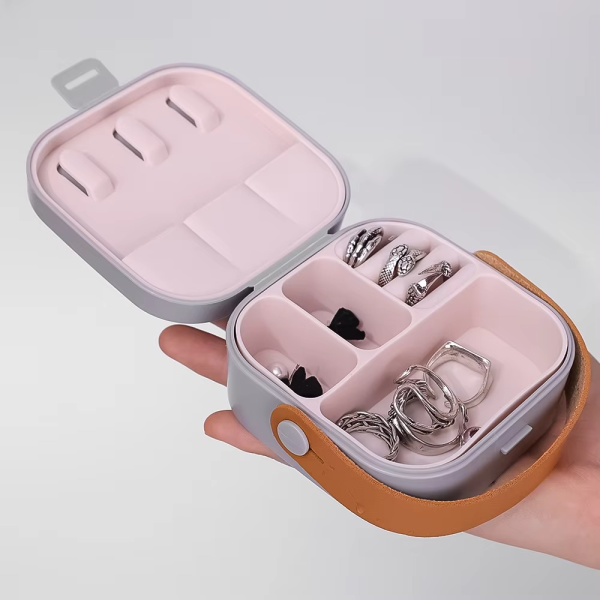 Jewelry Organizer Box | Portable Jewelry Storage Box | Sleek | Portable | Multi-Functional Travel Jewelry Organizer | Durable | Compact Ring | Necklace | Earring Storage Boxes With Mirror | For Travel | Home | Gift Option - Random Color  - Image 9