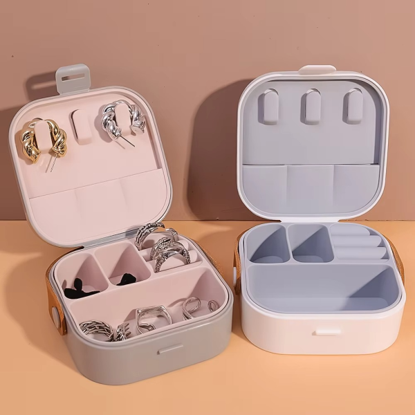 Jewelry Organizer Box | Portable Jewelry Storage Box | Sleek | Portable | Multi-Functional Travel Jewelry Organizer | Durable | Compact Ring | Necklace | Earring Storage Boxes With Mirror | For Travel | Home | Gift Option - Random Color  - Image 10