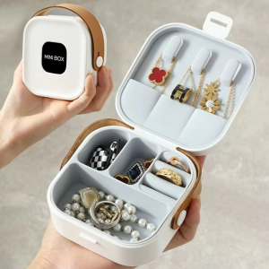 Jewelry Organizer Box | Portable Jewelry Storage Box | Sleek | Portable | Multi-Functional Travel Jewelry Organizer | Durable | Compact Ring | Necklace | Earring Storage Boxes With Mirror | For Travel | Home | Gift Option - Random Color 