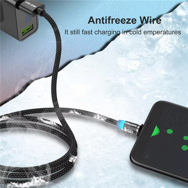 3-in-1 Magnetic Fast Charging Cable | Micro USB, Type-C & iPhone | 360° Rotation | LED | 3A | Nylon Braided | Magnetic Charging Cables For Android & IOS | Charging Cable For Mobile Phone ( Random Color ) - Image 4
