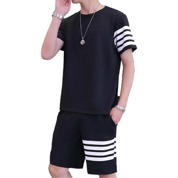 Black Color Trendy LINE Printed Tracksuit for Men | Cotton T-Shirt & Shorts | Summer Casual Wear | Gym & Elegant Suit - Image 4