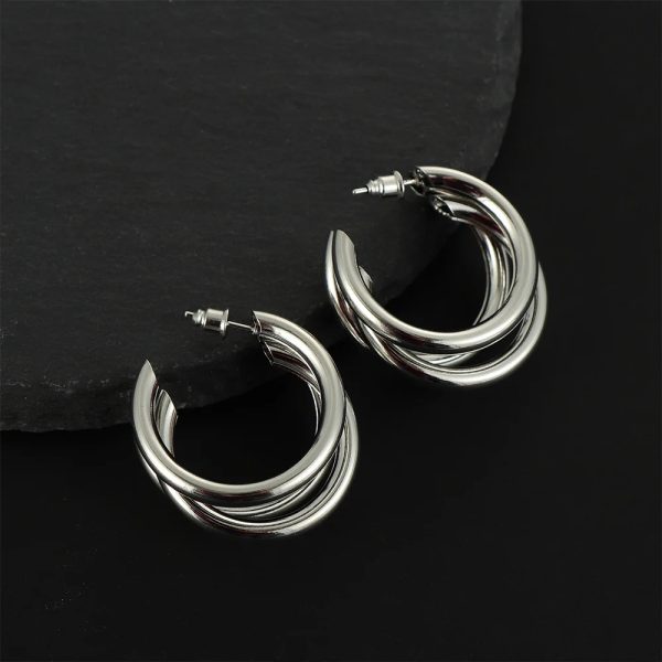 Punk Oval Hoop Earrings Metallic Geometric Ear Buckle Minimalist Style U-shaped Daily Life Earring Accessories For Women Round Piercing Jewelry Gift - Image 3