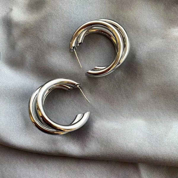 Punk Oval Hoop Earrings Metallic Geometric Ear Buckle Minimalist Style U-shaped Daily Life Earring Accessories For Women Round Piercing Jewelry Gift - Image 4