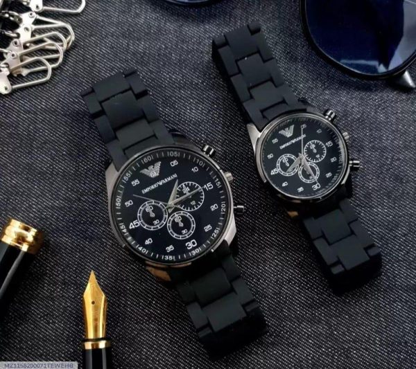 2 Pcs Unisex Stainless Steel Chronograph Couple Watches - Round Multicolor Design - Image 4