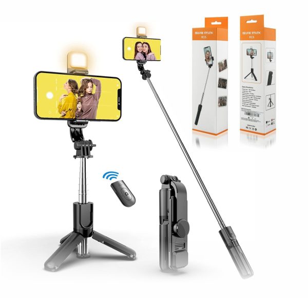 Selfie Stick Tripod R1S Bluetooth Remote Control Tripod Selfie Stick New Model with Wireless Remote Shutter Compatible with All Cell Phones - Selfie Stick with Light