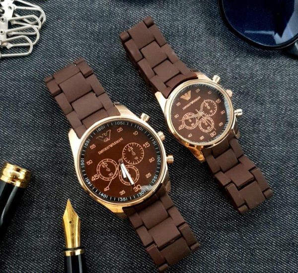 2 Pcs Unisex Stainless Steel Chronograph Couple Watches - Round Multicolor Design - Image 6