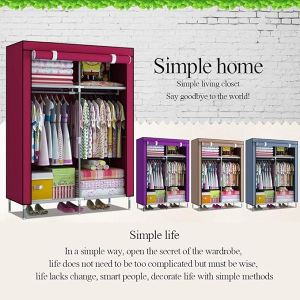 2 Door Fancy & Portable Foldable Closet Wardrobe Storage Organizer with Shelves Foe Multi Purpose 105x45x175cm (Random Color) - Image 5