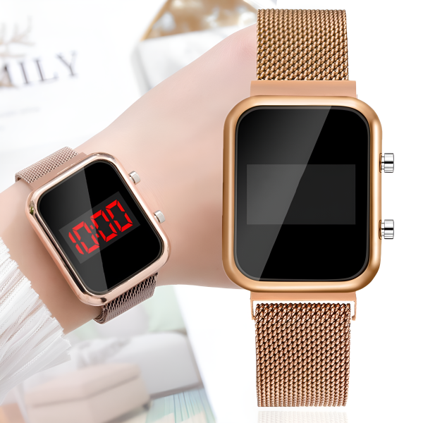 Touch LED Magnet Watch Fashion Casual Sports Men's Watch Touch Smart LED Digital Watches Electronics Wrist Watches for Men Women Square Clock Golden (Without box) - Image 2