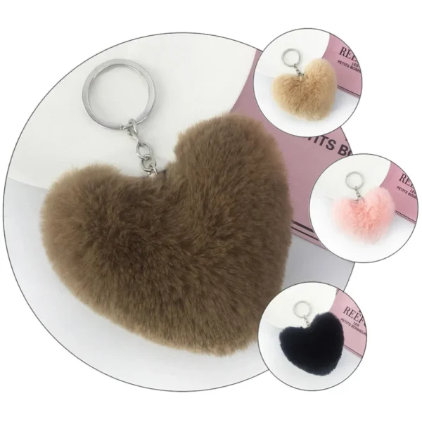 01 PCs Heart Fluffy Fur Ball Pom Pom Keychain – Keychains For Girls - Key-Chain For Bags - Keychain For Pouch - Heart Keychain | Random Color - Image 6