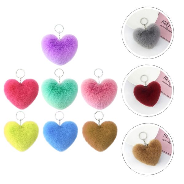 01 PCs Heart Fluffy Fur Ball Pom Pom Keychain – Keychains For Girls - Key-Chain For Bags - Keychain For Pouch - Heart Keychain | Random Color - Image 5