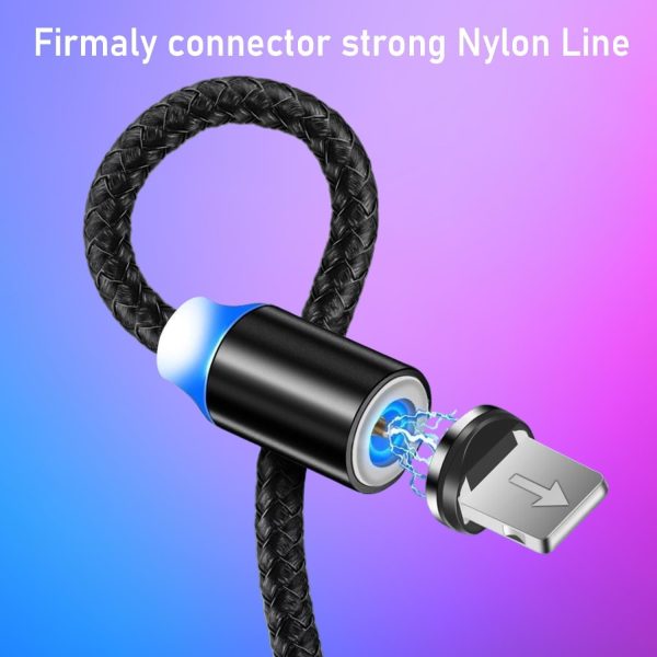 3-in-1 Magnetic Fast Charging Cable | Micro USB, Type-C & iPhone | 360° Rotation | LED | 3A | Nylon Braided | Magnetic Charging Cables For Android & IOS | Charging Cable For Mobile Phone ( Random Color ) - Image 8