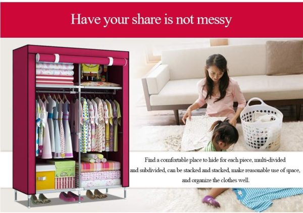 2 Door Fancy & Portable Foldable Closet Wardrobe Storage Organizer with Shelves Foe Multi Purpose 105x45x175cm (Random Color) - Image 4
