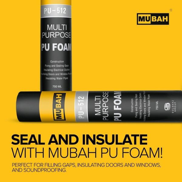 Mubah PU Foam Spray 750ml – Multipurpose Expanding Foam for Gaps, Joints, and Crack Filling | PU 512 High-Performance Sealant