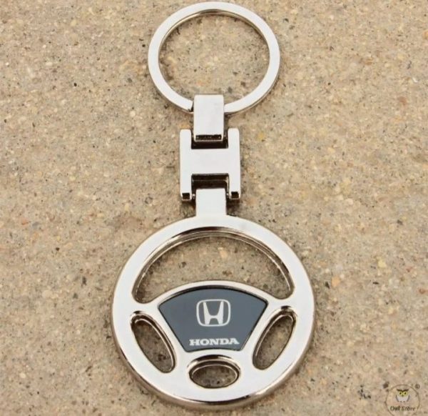Honda Metal Steering Key-chain | Luxury Keyring for Car & Bike | Trendy Steering Wheel Design - Keychain For Bikes & Cars - Silver