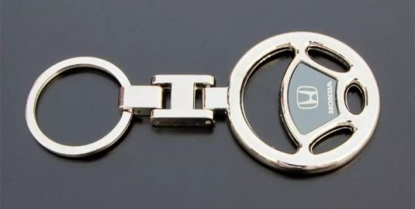 Honda Metal Steering Key-chain | Luxury Keyring for Car & Bike | Trendy Steering Wheel Design - Keychain For Bikes & Cars - Silver - Image 2