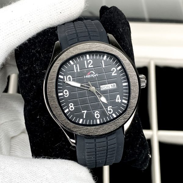 Heryi Men’s Watch with Silicone Strap Day and Date Function Analog Display -  Durable & Lightweight Casual Wristwatch | Men's Watch - Wrist Watch For Men - Stainless Steel Dial Rubber Strap  - Image 3