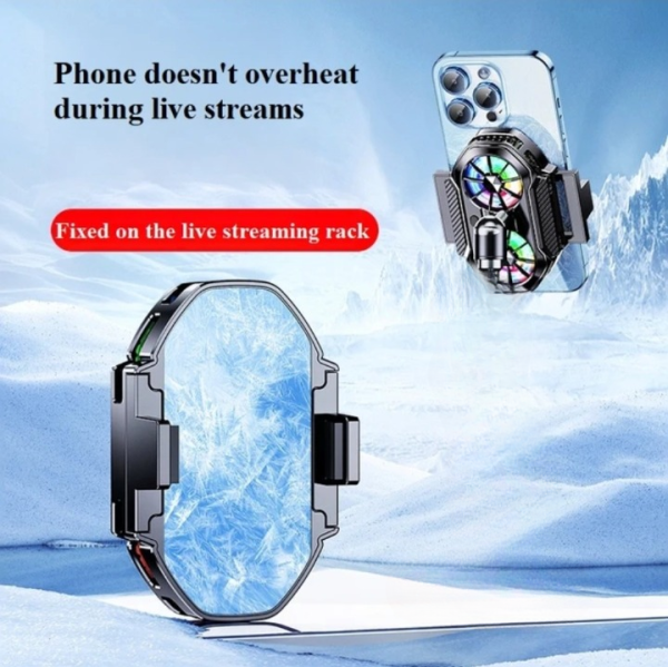 FS06 Semiconductor Cooling Mobile Phone Cooler Radiator Dual Fans Digital Display for Live Streaming with Universal Wheel - Image 3