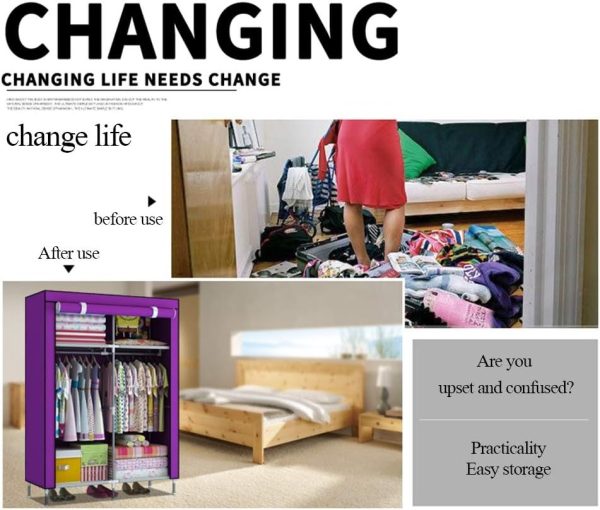 2 Door Fancy & Portable Foldable Closet Wardrobe Storage Organizer with Shelves Foe Multi Purpose 105x45x175cm (Random Color) - Image 3