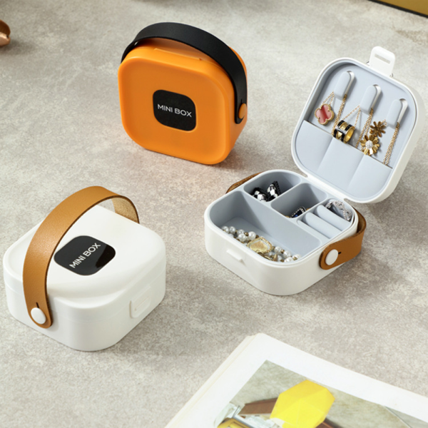 Jewelry Organizer Box | Portable Jewelry Storage Box | Sleek | Portable | Multi-Functional Travel Jewelry Organizer | Durable | Compact Ring | Necklace | Earring Storage Boxes With Mirror | For Travel | Home | Gift Option - Random Color  - Image 3