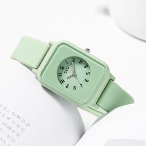 Silky Soft Strap Silicon Watch in Aesthetic Colors / Square Case Round Dial Watch Without Box (Random Color)