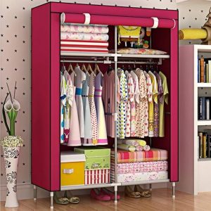 2 Door Fancy & Portable Foldable Closet Wardrobe Storage Organizer with Shelves Foe Multi Purpose 105x45x175cm (Random Color)