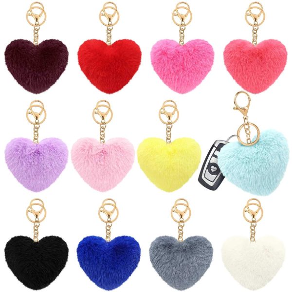 01 PCs Heart Fluffy Fur Ball Pom Pom Keychain – Keychains For Girls - Key-Chain For Bags - Keychain For Pouch - Heart Keychain | Random Color - Image 11