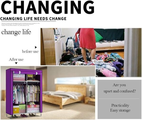 2 Door Fancy & Portable Foldable Closet Wardrobe Storage Organizer with Shelves Foe Multi Purpose 105x45x175cm (Random Color) - Image 7