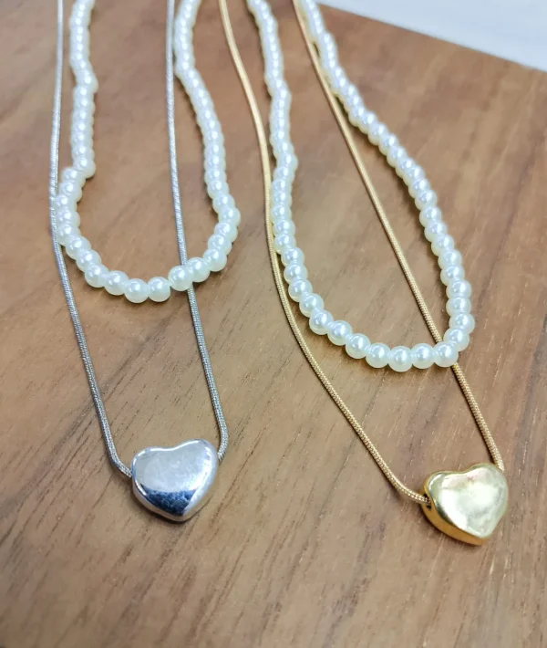 Elegant double Layer Heart pearl Pendent / Necklace Party Jewelry Gifts Accessories for Women - Image 5
