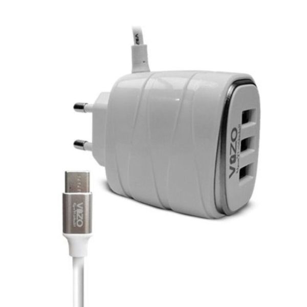 Vizo V16-Type-C – 4A Smart Fast Charger (3 USB Ports + Built-in Type-C Cable) | Best Quality Type-C Charger For Android - Mobile Phone Charger - Android Charger - Image 3