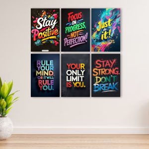 Set Of 6 Motivational Art Wooden Frames For Wall Decoration / Sticky Photo Tiles