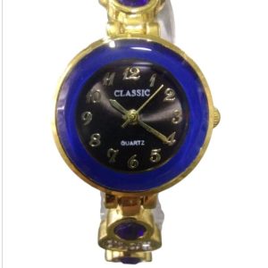 Ladies Beautiful Women's Watch in blue with golden stainless steel strap