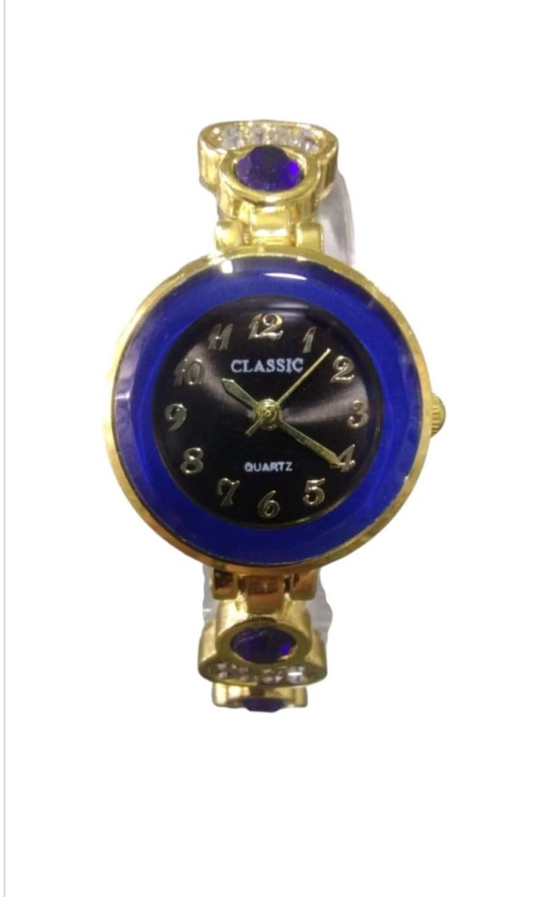 Ladies Beautiful Women's Watch in blue with golden stainless steel strap
