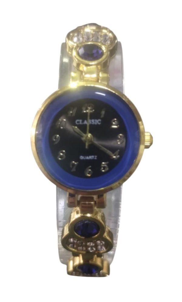 Ladies Beautiful Women's Watch in blue with golden stainless steel strap - Image 2