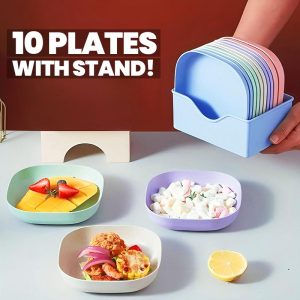 (NW000395) 10 Pcs Multi-function Spit Bone Plate Set Household Food Grade Plastic Elliptical Plate Set