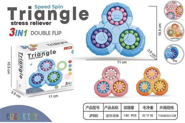 3-in-1 Fidget Spinner Magic Bean Rotating Cube Toy – Double Flip Triangle – Bath Toy – Brain Training Handheld Puzzle Toy – New – For Kids - Random Color - Image 8
