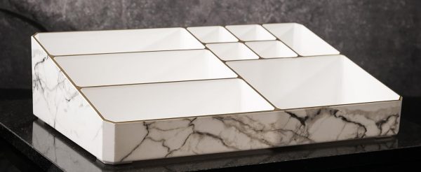 9 Compartment Marble Look Makeup Organiser | Marble Acrylic Makeup Organiser - Perfume Holder, Vanity Storage and Cosmetic Storage - White - Image 8