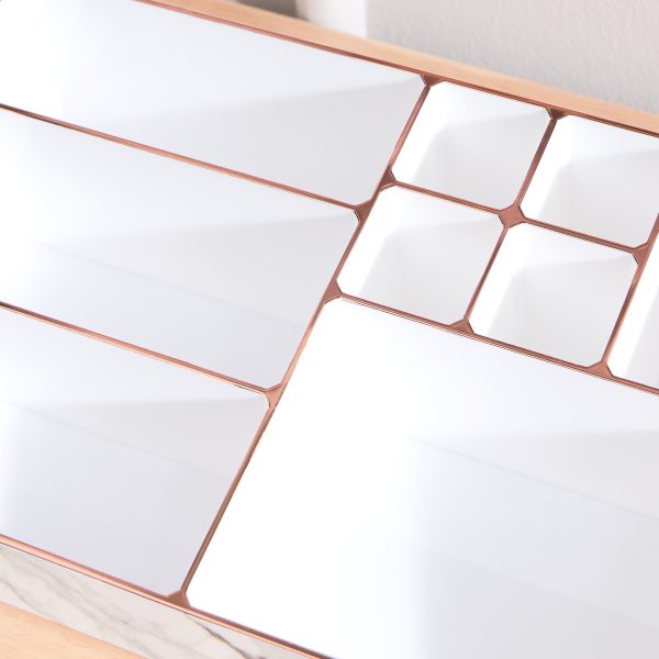 9 Compartment Marble Look Makeup Organiser | Marble Acrylic Makeup Organiser - Perfume Holder, Vanity Storage and Cosmetic Storage - White - Image 11