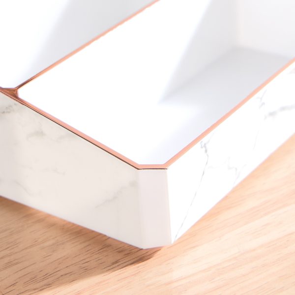 9 Compartment Marble Look Makeup Organiser | Marble Acrylic Makeup Organiser - Perfume Holder, Vanity Storage and Cosmetic Storage - White - Image 10