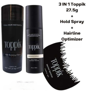 Toppik Hair Building Fiber 3-in-1 Combo Pack. This Set Includes Toppik Hair Fiber, Fiber Hold Spray & Hairline Optimizer Comb