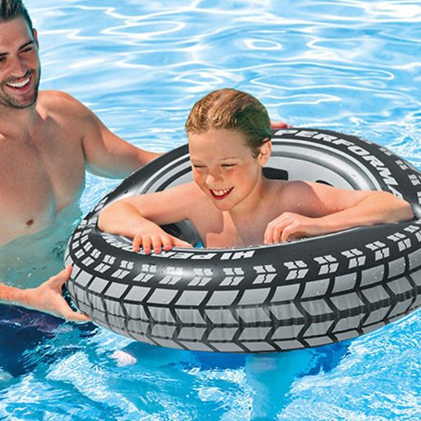 Intex Giant Tire Tube 36 Inch Swim Ring For Summer | Swimming Pool Tube for Kid's | Big Size Cool Black Wheel Tire Men Swimming Ring  - Image 11