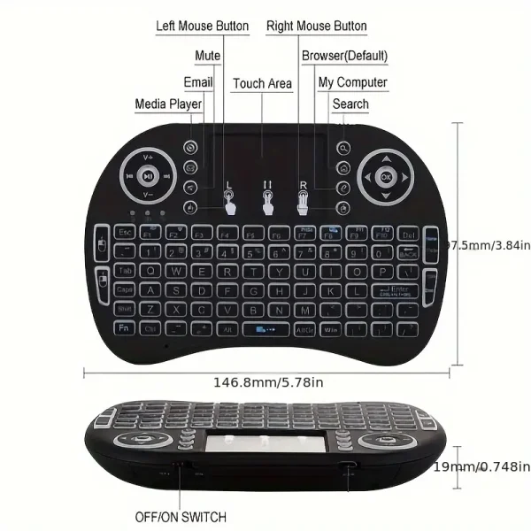 i8 2.4G Mini wireless keyboard with touchpad | 7-color Backlight ,plug and play | Super cool design | Perfect for Android TV Box, Smart TV, Projector, PS3 - Image 6