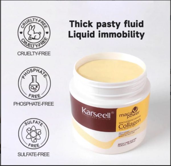 Karseell Collagen Maca Hair Treatment Deep Repair Conditioning Hair Mask Argan Oil Coconut Oil Essence for Dry Damaged Hair All Hair Types 16.90 oz 500ml - Image 3