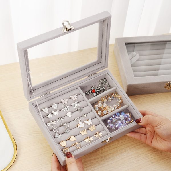 Mistico Velvet Carrying Case with Glass Cover Jewelry Ring Display Box Tray Holder Storage Box Organizer Earrings Bracelet Showcase - Image 3
