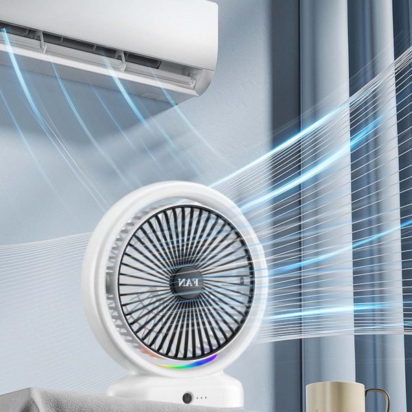 Desktop Fan Rechargeable, Mini Table Fan, Powerful Electric Fan with  Adjustable Wind Speeds, Portable USB Fan for Home Office and Outdoors | Three-Speed Mini Desktop Fan with Colorful LED Lights – USB & Battery Powered - Random Color  - Image 8